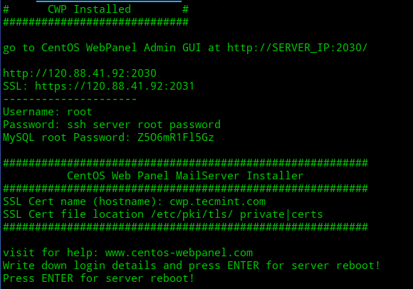 CentOS Web Panel Installation Summary