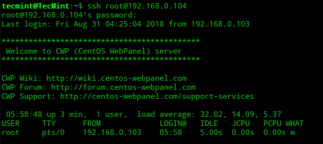 CentOS Web Panel Server Login