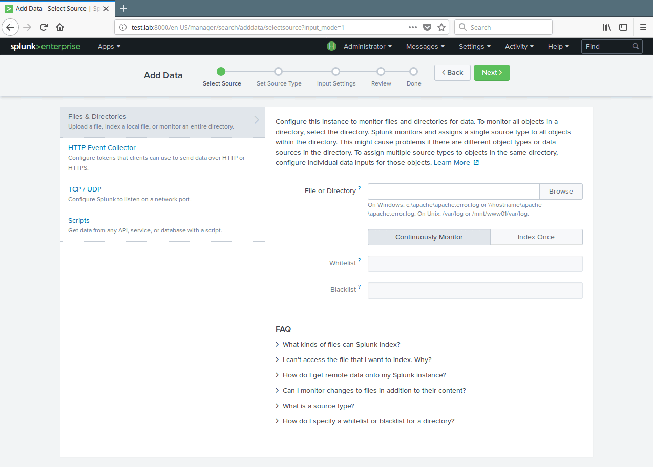 Wählen Sie die zu überwachende Splunk-Instanz aus