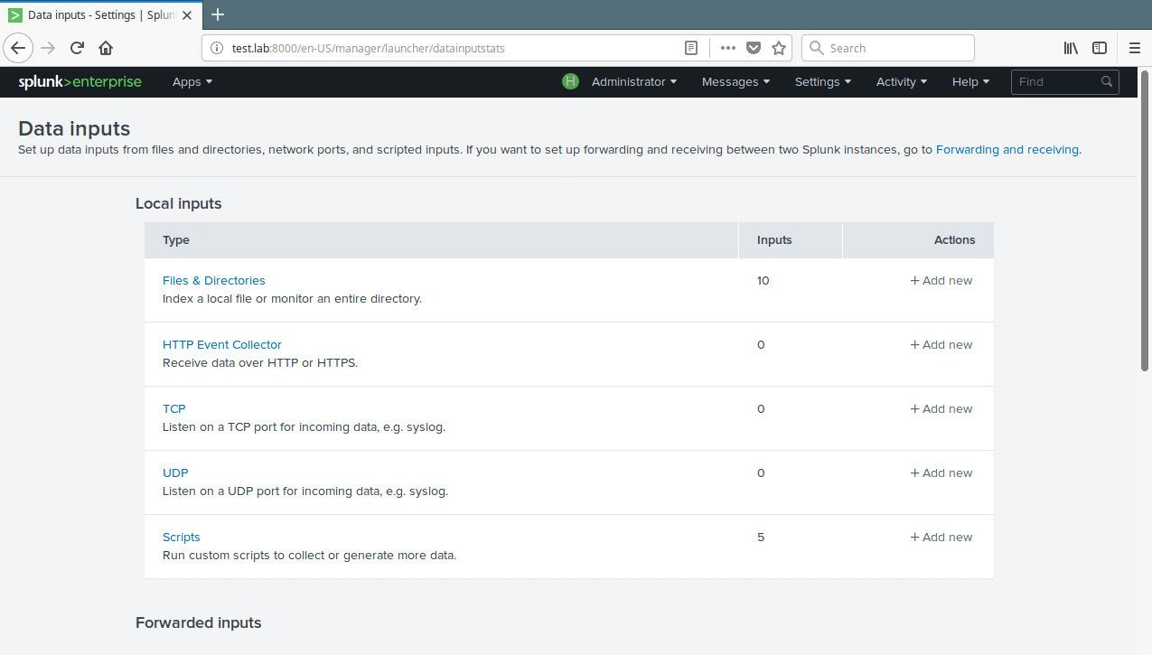 Splunk-Dateneingänge