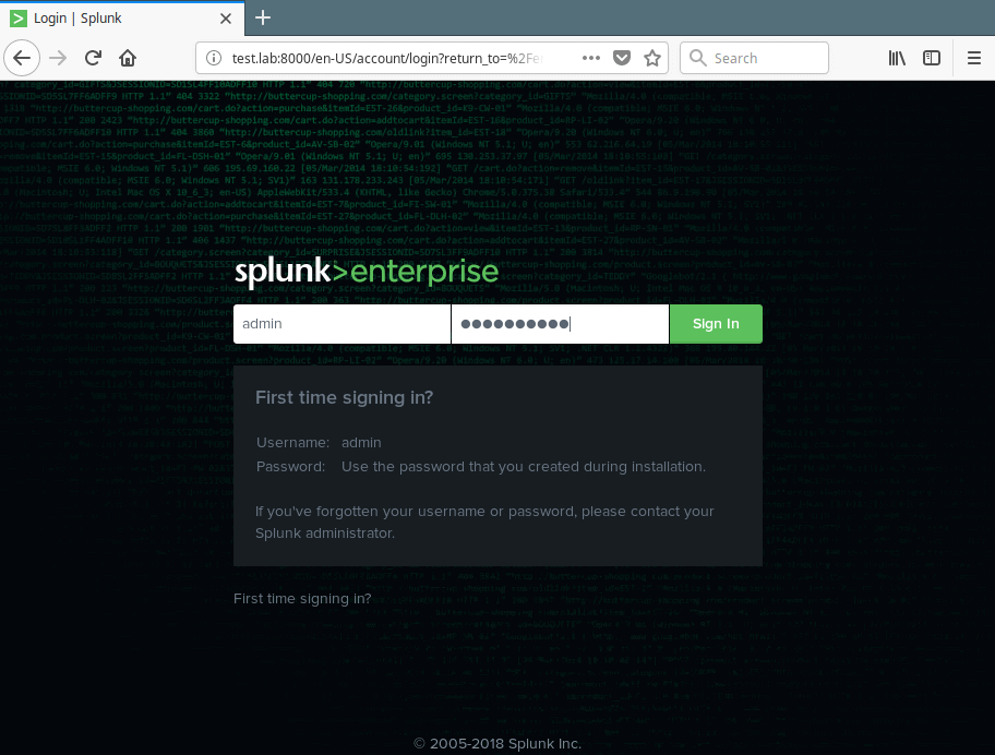 Splunk-Anmeldeseite