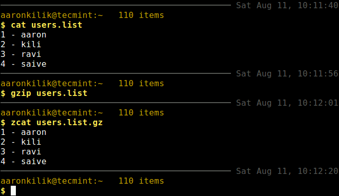 Anzeigen des Inhalts komprimierter Dateien unter Linux