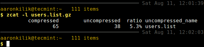 View Compressed File Properties in Linux