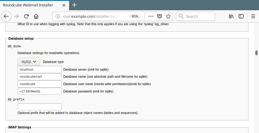 Roundcube-Datenbankeinstellungen