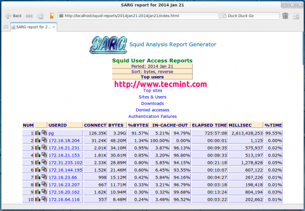 Sarg - Squid Network Analysis Report Generator