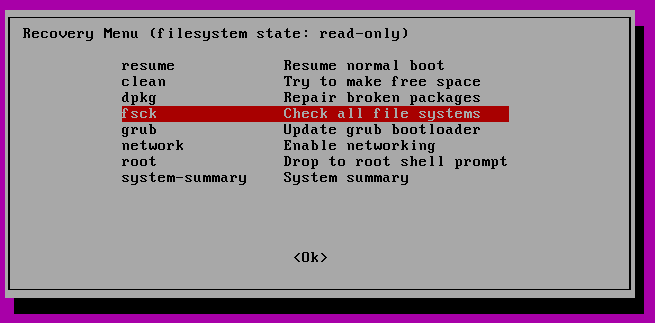 Wählen Sie fsck Utility