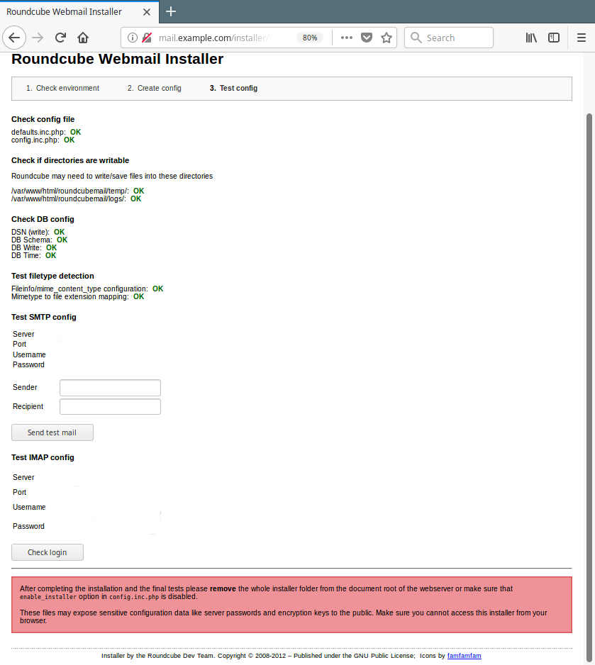 Roundcube-Konfiguration testen