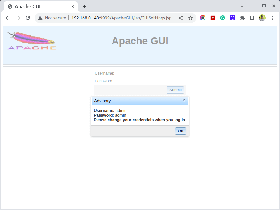 Apache GUI Login