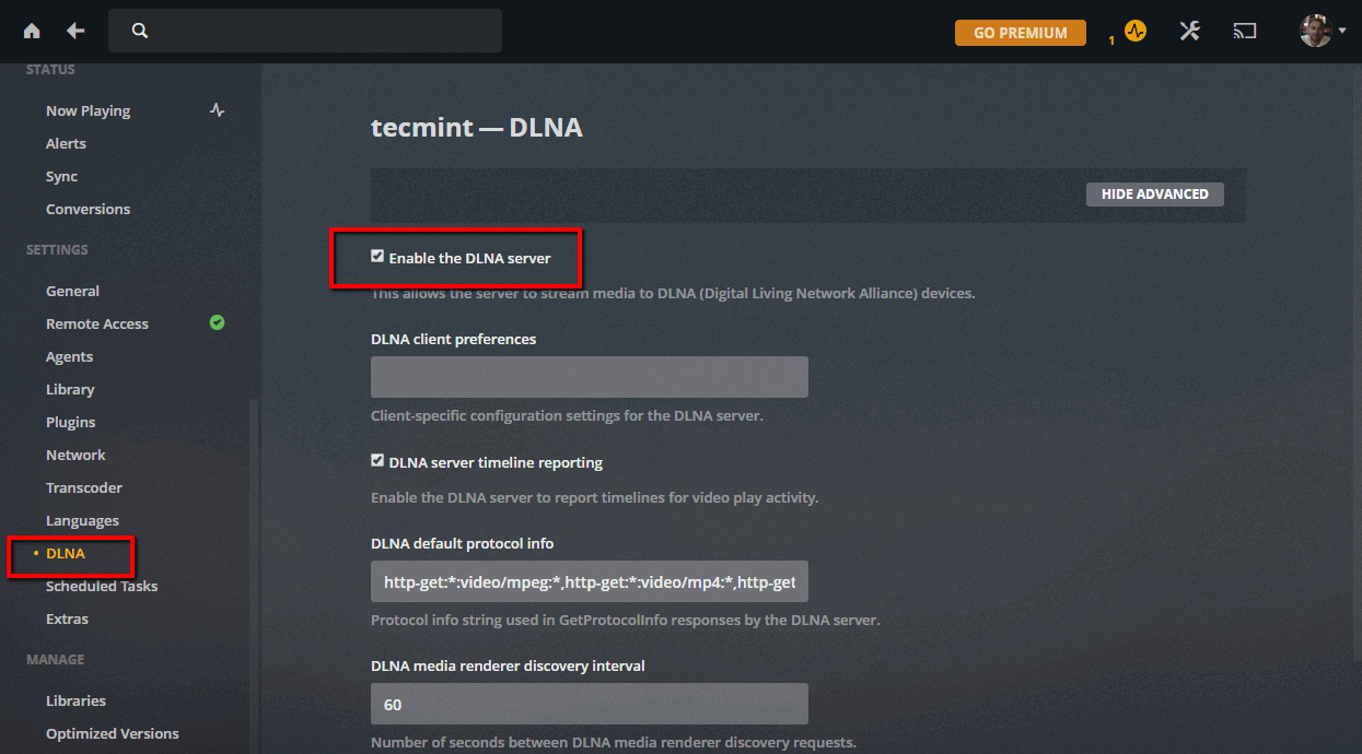 Enable Plex DLNA