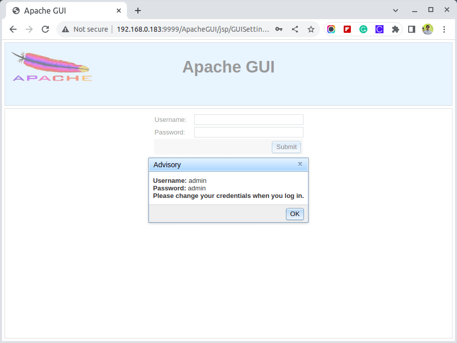 Login Apache GUI