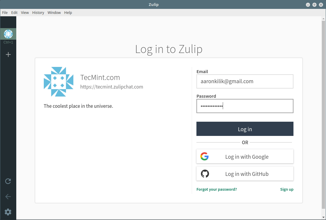 Login into Zulip Organization