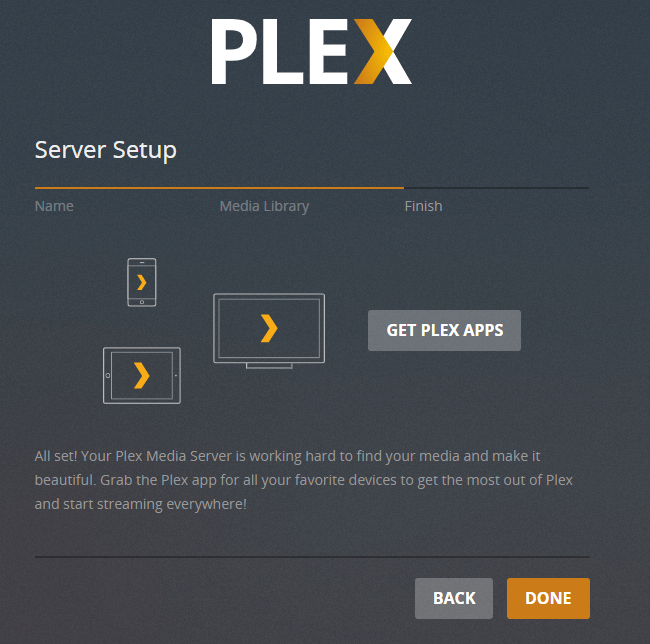 Plex Media Server Setup Completes