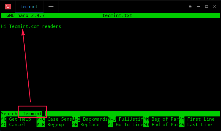 Search Text in Nano