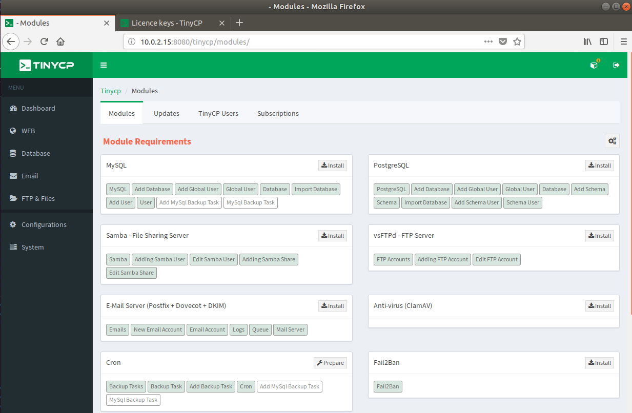 TinyCP Install Modules