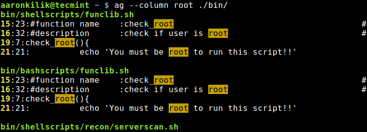 Show Column Numbers in Output