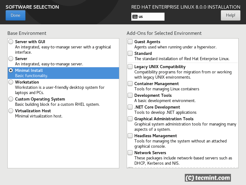 RHEL 8 Software Selection