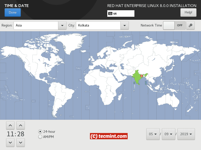 RHEl 8 Timezone Selection