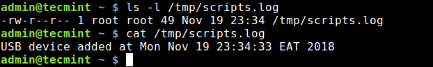Verificar el registro de scripts después de agregar USB