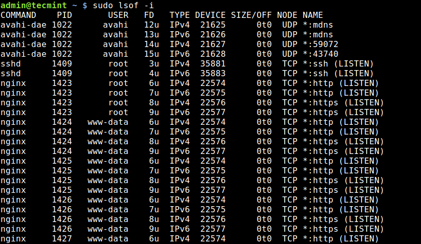 Liste geöffneter Netzwerkdateien mit dem Befehl lsof