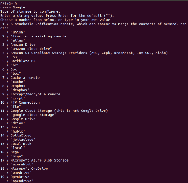 rclone - New Remote Connection