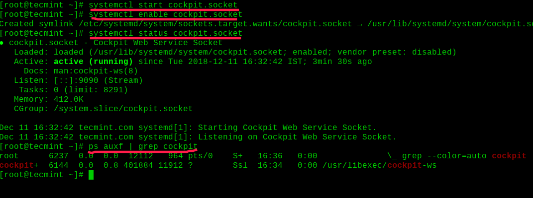 Enable and Star Cockpit auf RHEL 8