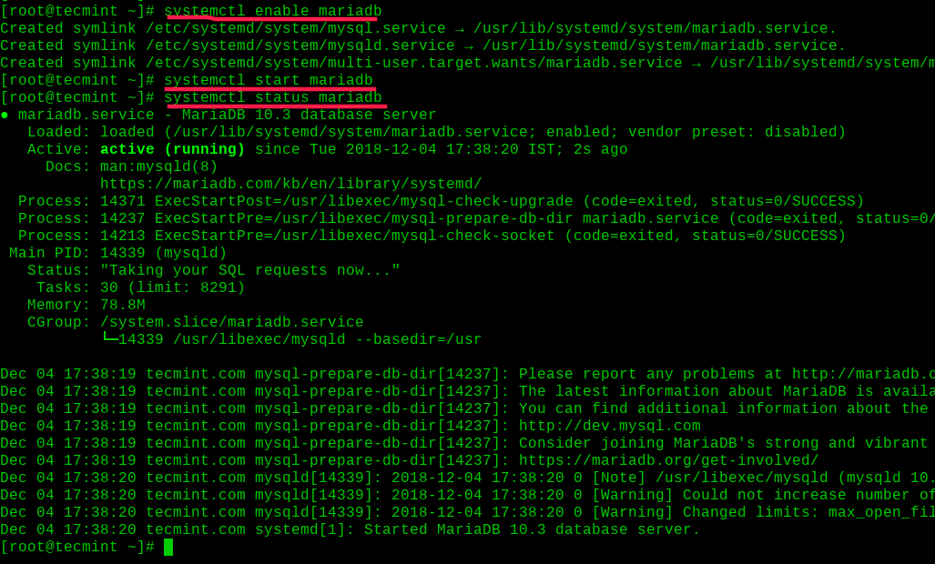 Enable and Start MariaDB on RHEL 8