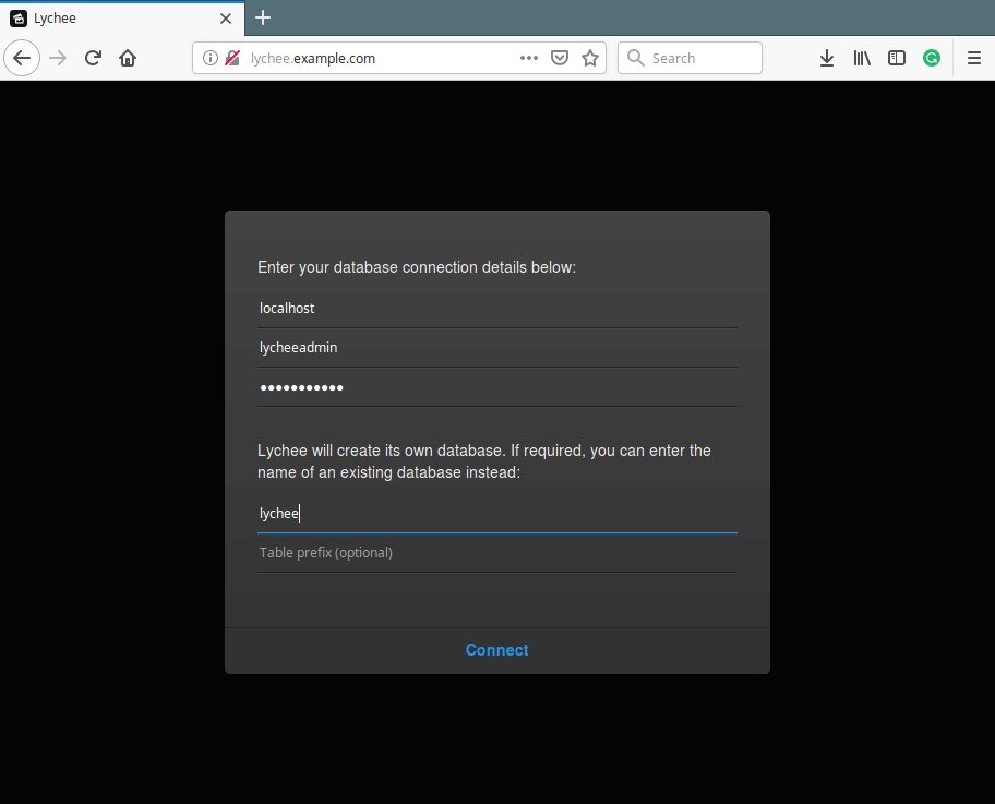 Lychee Database Settings