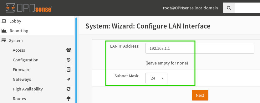 OpnSense Configure LAN Interface