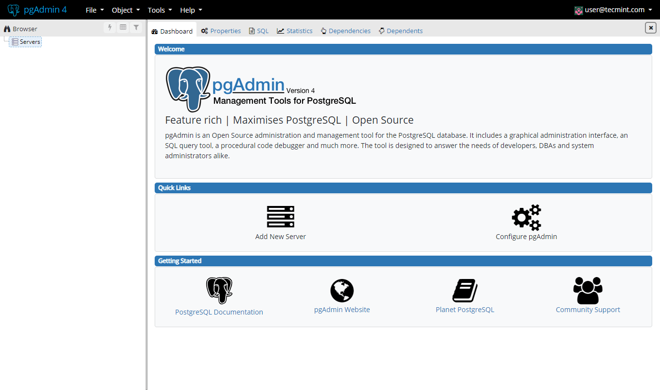 Configuring pgAdmin