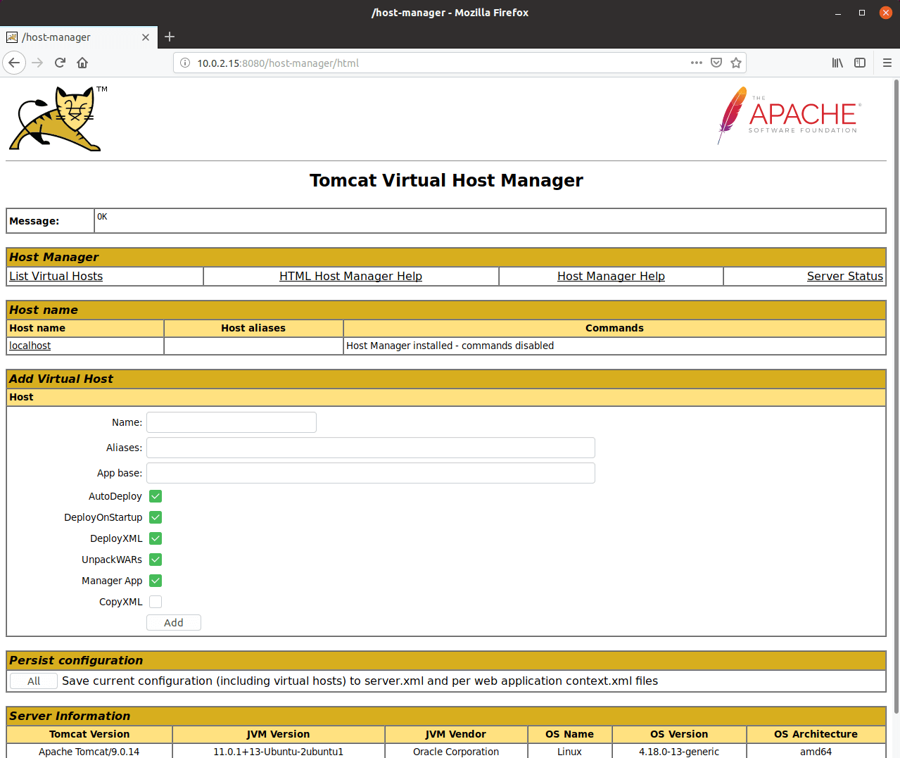 Greifen Sie auf den Apache Tomcat Virtual Host Manager zu