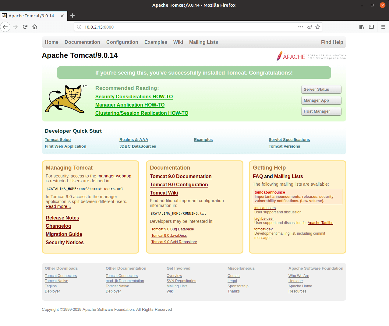 Apache Tomcat Web Page