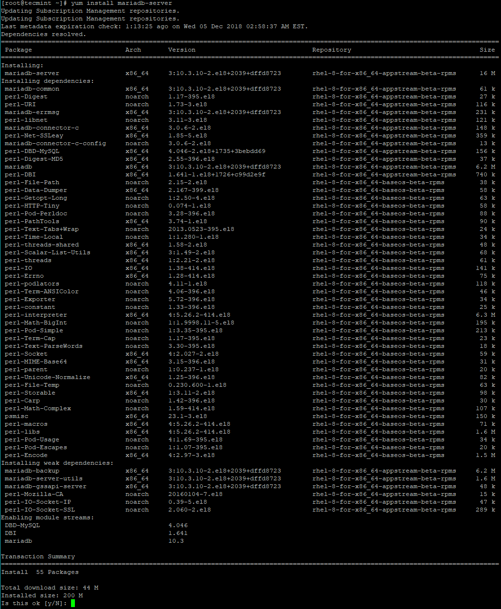 Installing MariaDB in RHEL 8