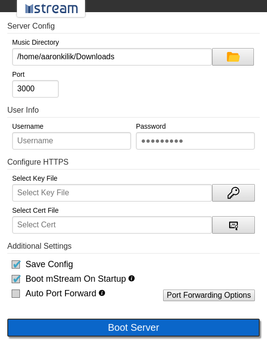 Konfigurieren Sie mStream Express Server