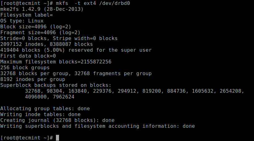 Make Filesystem on Drbd Volume