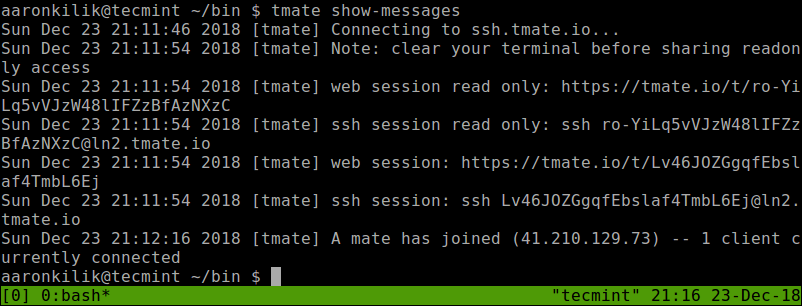 Tmate Log Messages