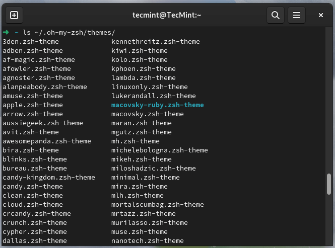 List Oh-My-Zsh Themes