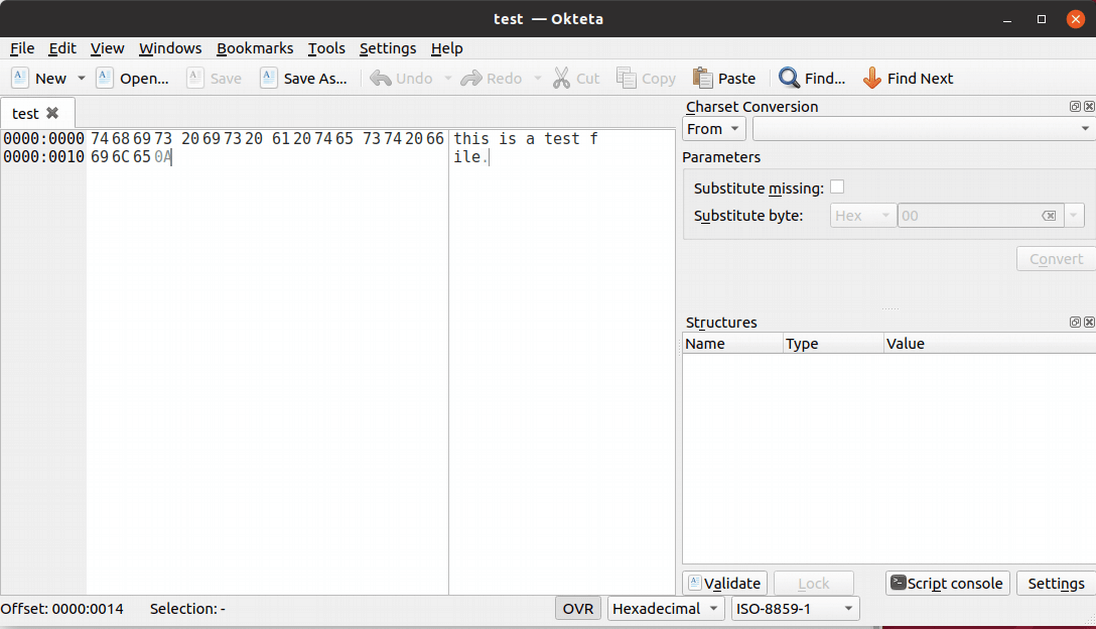 Okteta Editor für Rohdaten