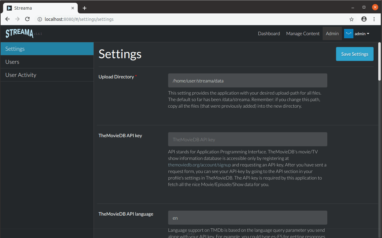 Strema Media Settings