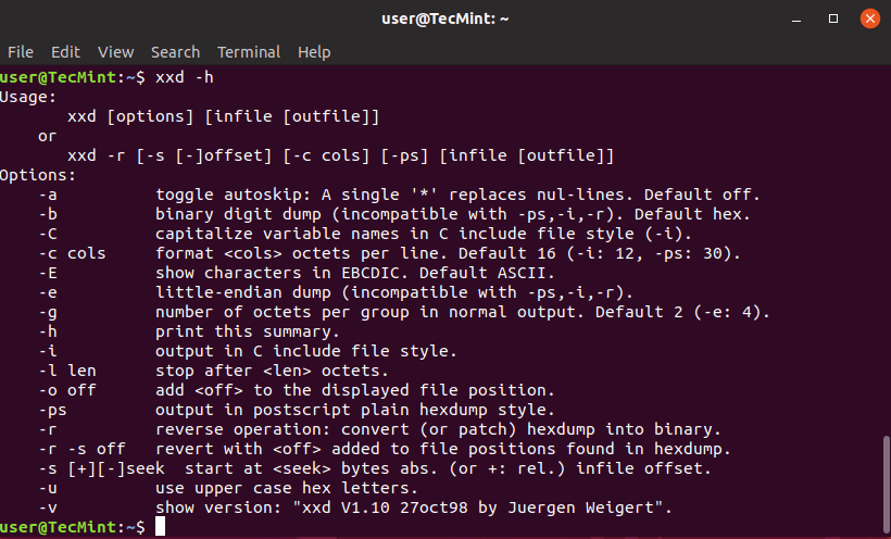 Xxd Hex Editor für Linux