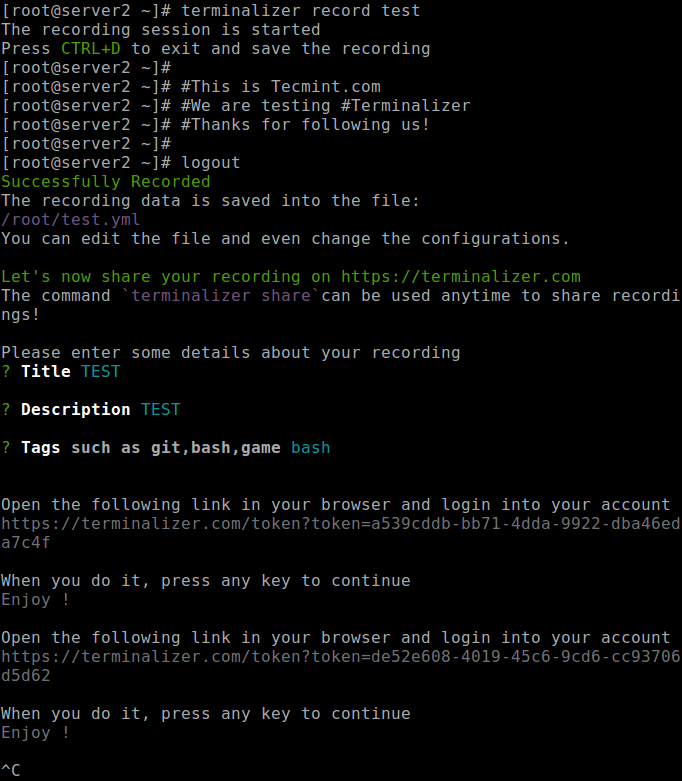 Record Linux Terminal Session