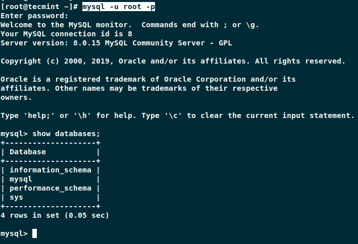 Mysql default root password after installation