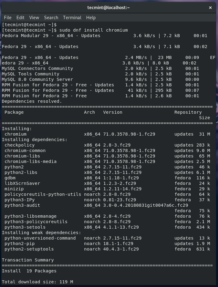 Install Chromium in Fedora