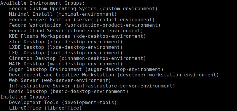 List Desktop Environments in Fedora