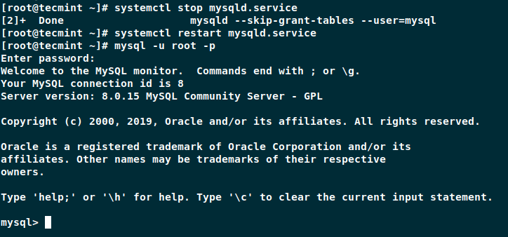  Inicie sesión en MySQL con una nueva contraseña raíz 
