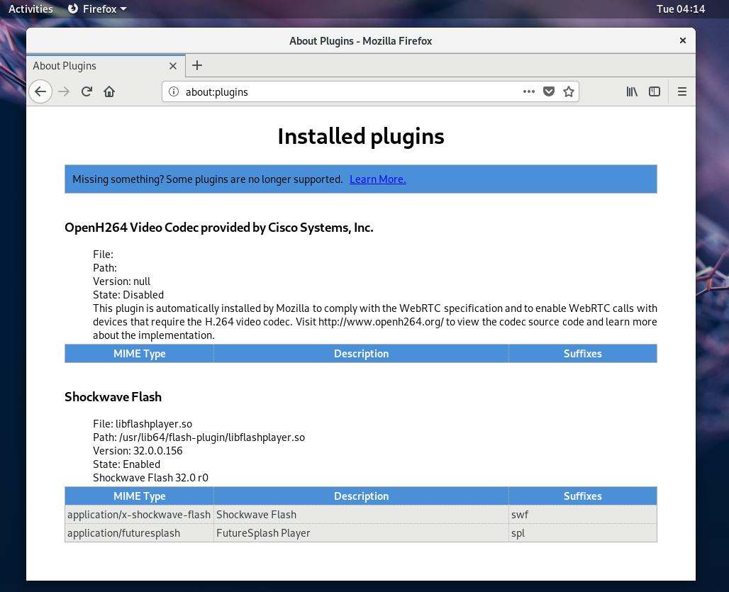 Überprüfen Sie das Adobe Flash Plugin in Fedora
