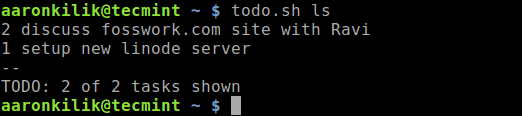 List Todo Tasks in Linux Terminal