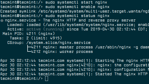 Start, Enable and Verify Nginx