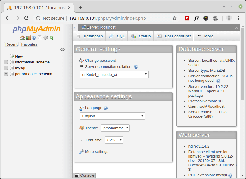 PhpMyAdmin Dashboard