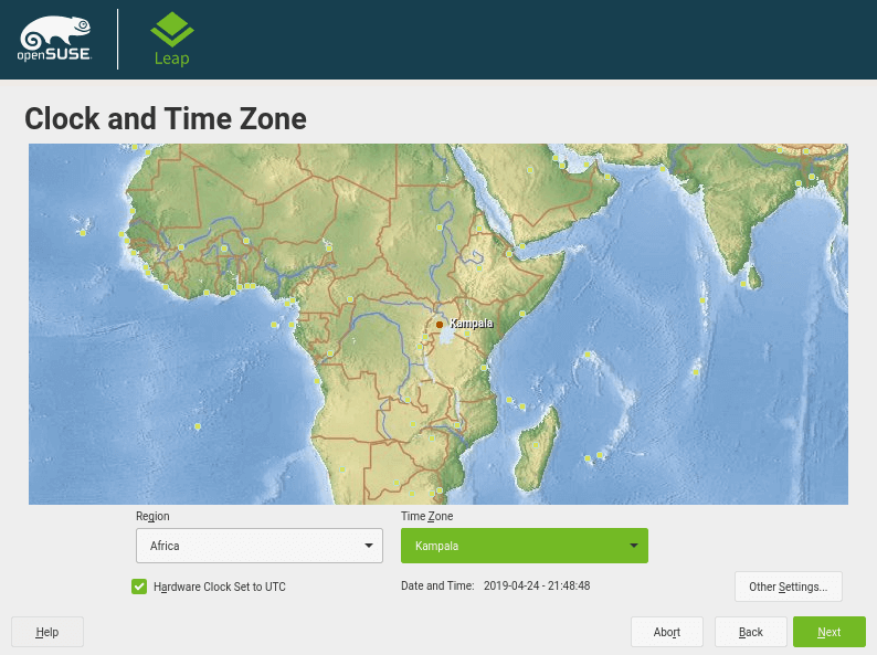 Select Clock and Timezone