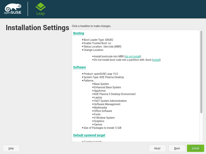 Confirm Installation Settings